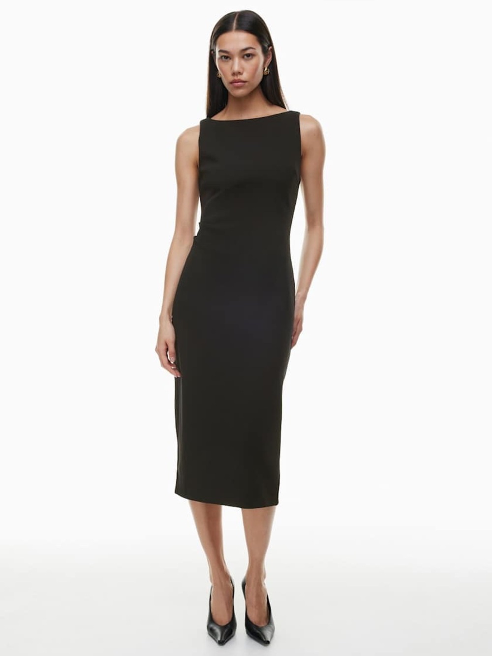 NWT Aritzia Babaton Doorway Black Crepe Midi Dress S